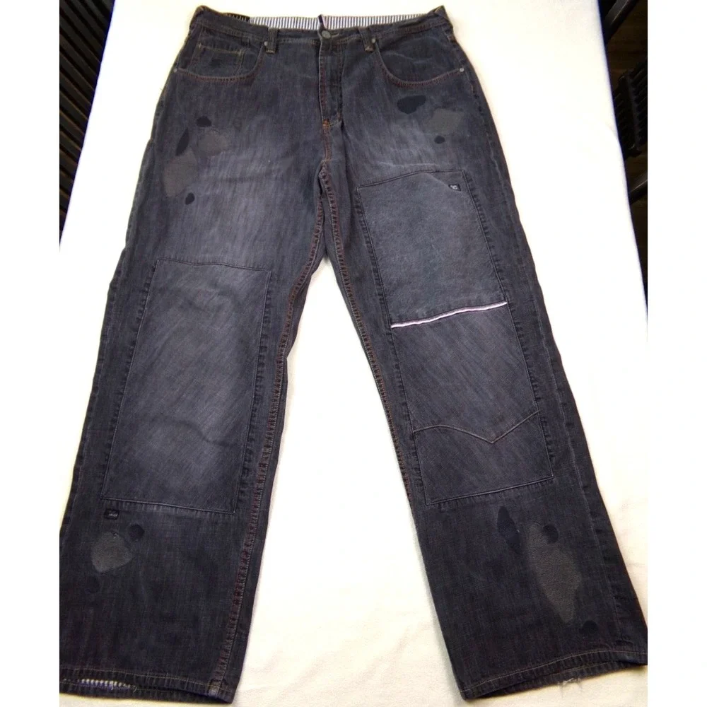 Pepe Jeans London Mens Size 40x33 Gray Distressed Patchwork Y2K‎